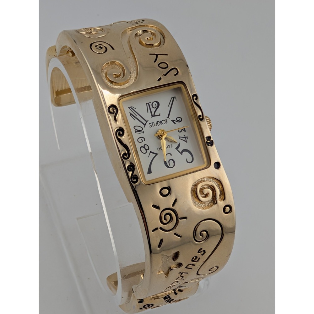 Studio Time Women's Gold Bangle Watch Happiness Joy Dream- New Battery